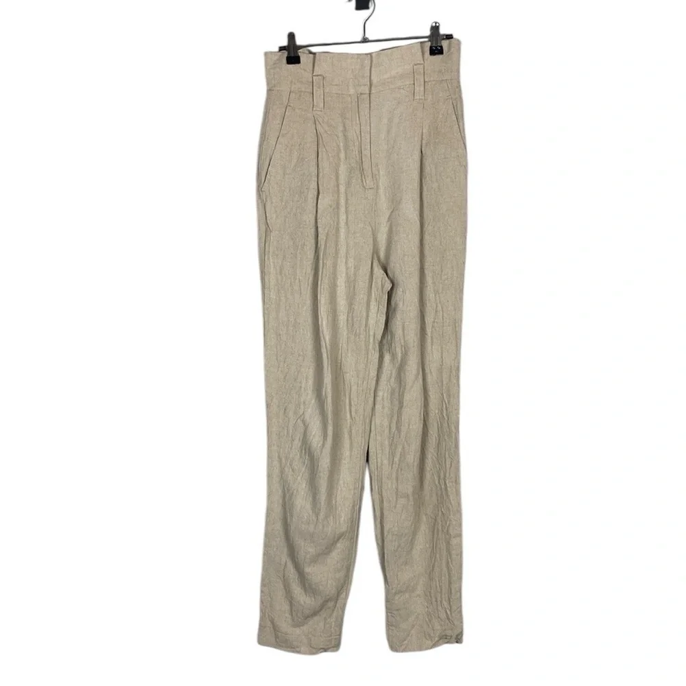 Zara high rise neutral linen paper bag pants
